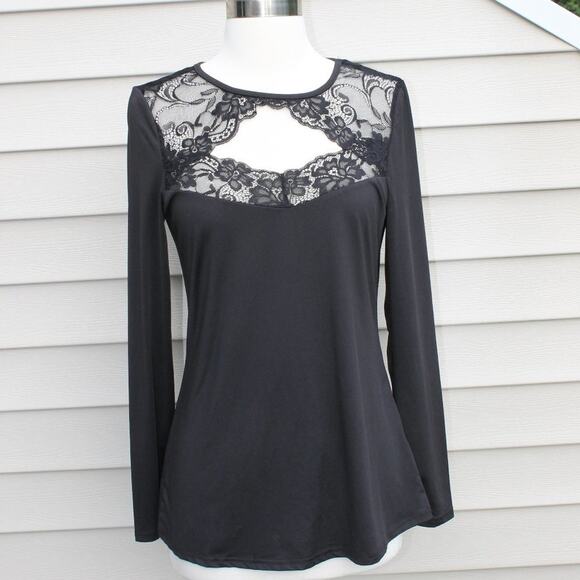 Yoins Women's Black Blouse Sexy Lace Cutout Open Neckline Size Small - Picture 3 of 7